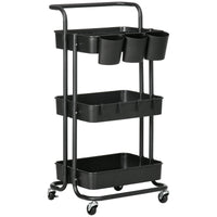 Carrello da Cucina Multiuso 3 Livelli con Accessori Nero