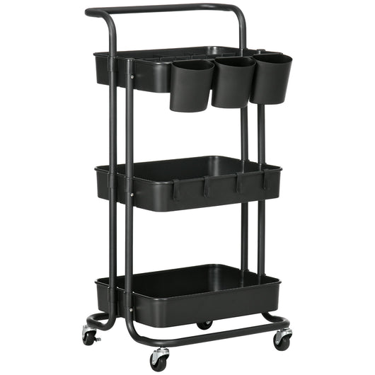 Carrello da Cucina Multiuso 3 Livelli con Accessori Nero