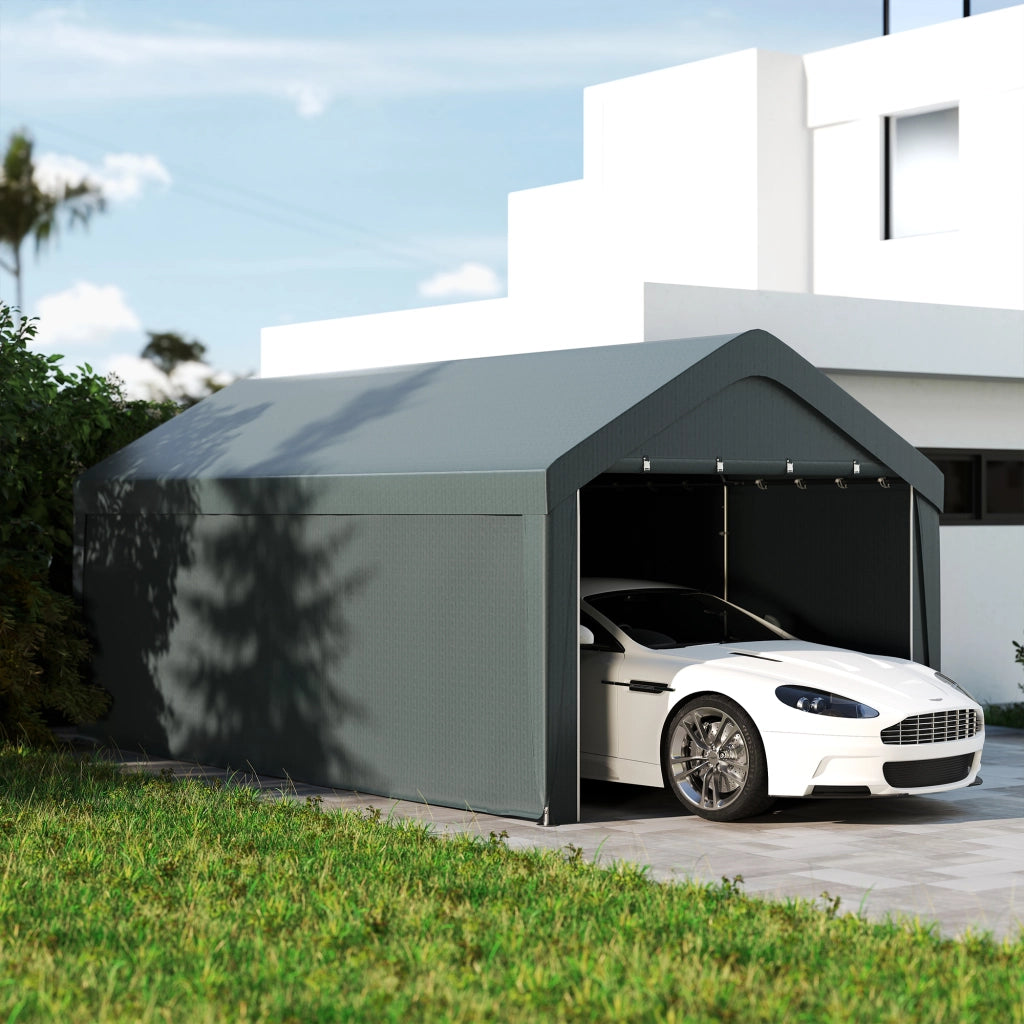 Tenda Garage 3x6 m ¨C Zephmum ¨C Grigio, Paroi Laterali Amovibili, 2 Porte Zip
