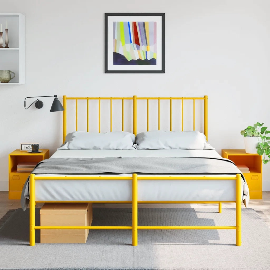 Set di 2 Comodini | Armadio da Notte | Mobiletto da notte Giallo Senape 34,5x39x44 cm in Acciaio