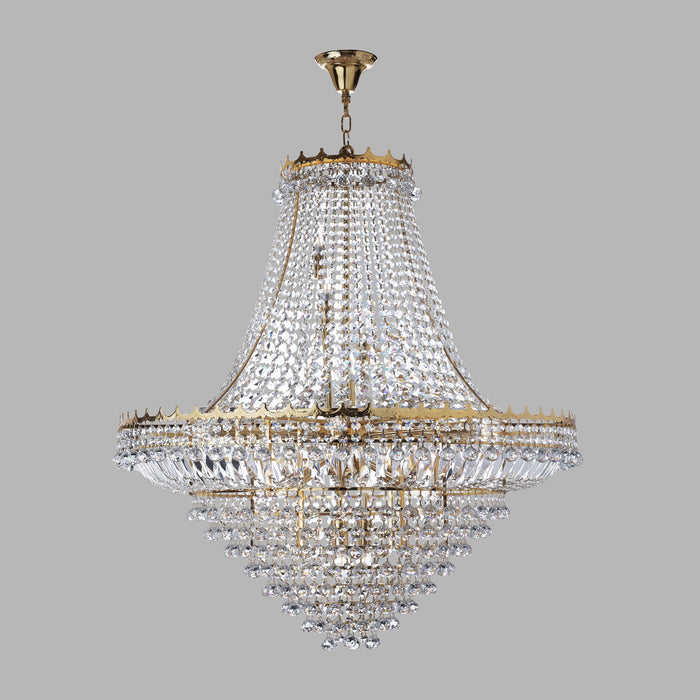 Lampadario Classico Versailles Acciaio Oro Vetro 19 Luci E14
