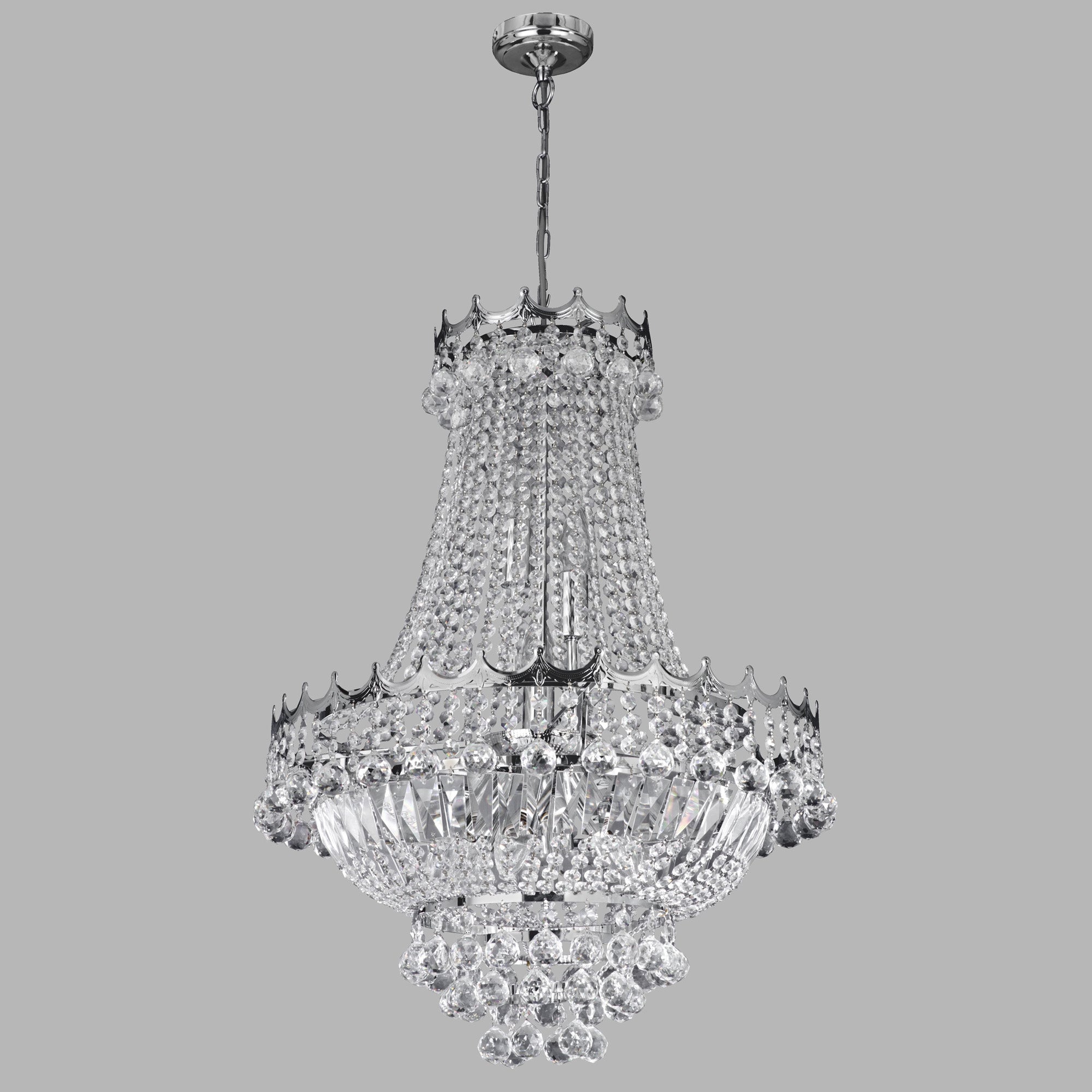 Lampadario Classico Versailles Acciaio Cromo Cristallo 9 Luci E14