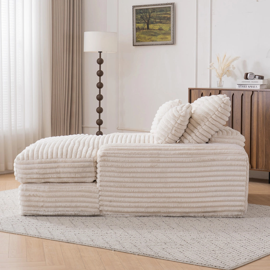 Méridienne in tessuto effetto corda con quattro cuscini rimovibili e supporto ergonomico beige 135 × 165 × 58 cm