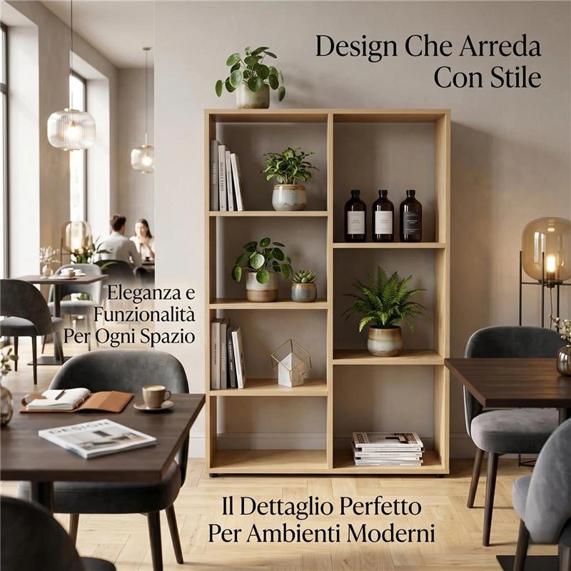 LIBRERIA IN MDF ROVERE CON RIPIANI SFALSATI MISURE: 80X24X126 CM
