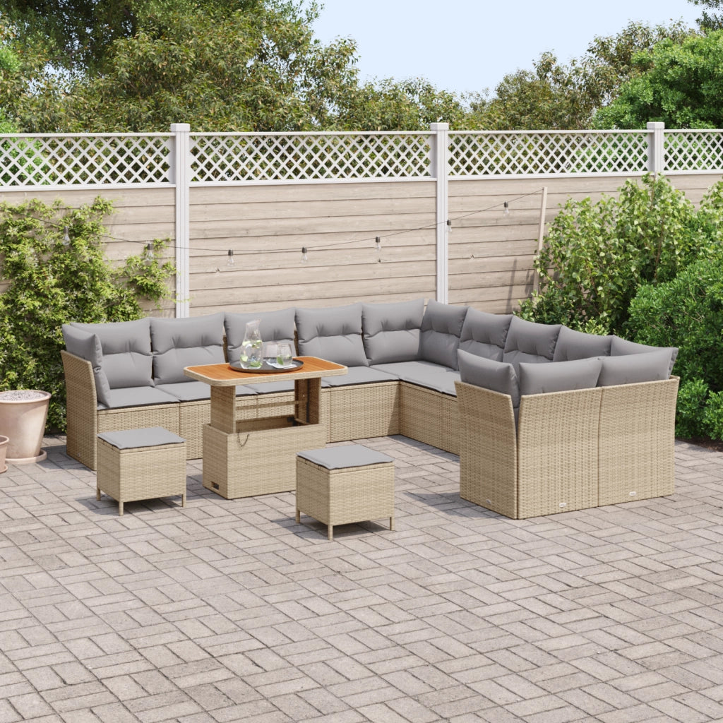 Set Divano Giardino  13 Pezzi con Cuscini Beige Rattan Acacia