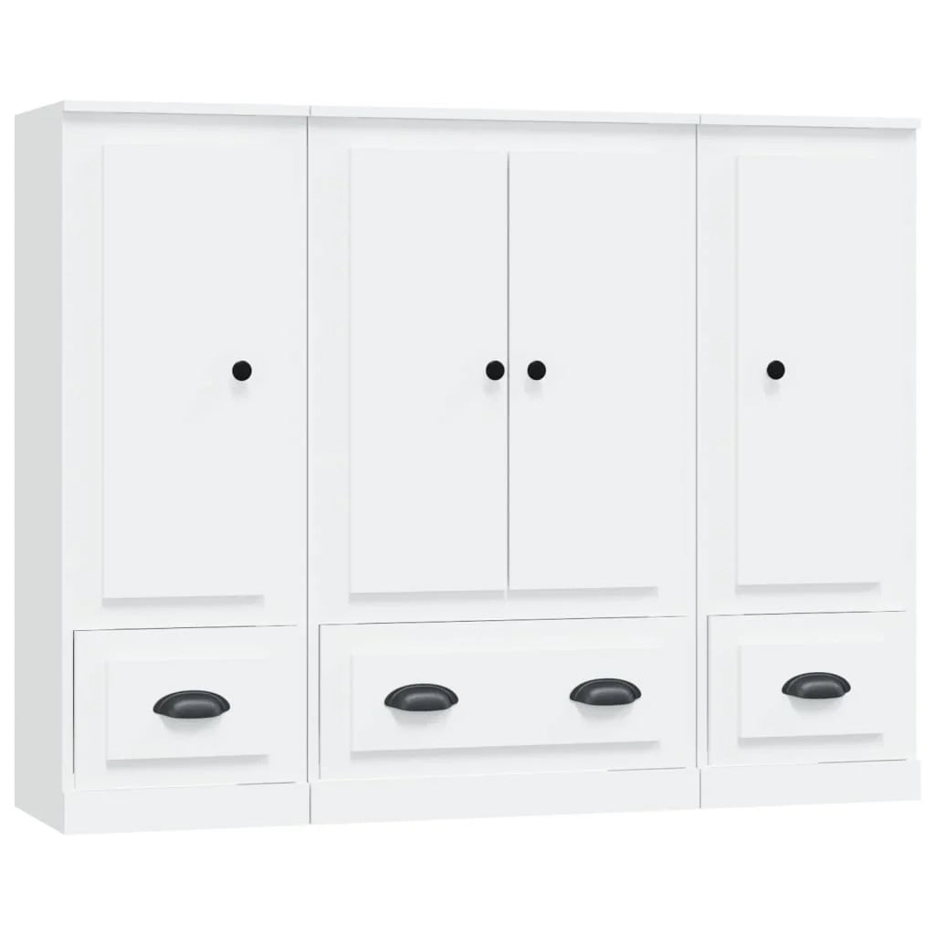 Buffet credenza cassettiera armadio mobile contenitore organizer per cucina soggiorno salotto 3 pezzi legno ingegnerizzato bianco 02_0037017