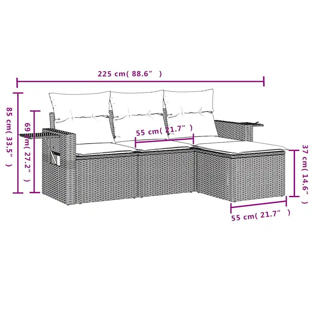 Set Divano da Giardino 4 pz con Cuscini-Sofa da Giardino-Divanetto da esterno Beige in Polyrattan 516573