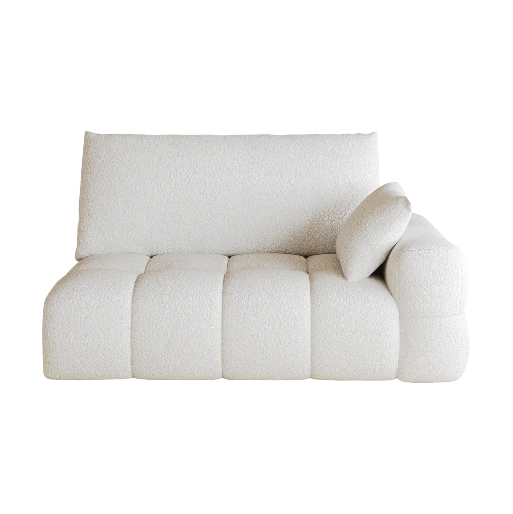 Divano modulare a 2 posti con chaise longue destra, tessuto crema bianco