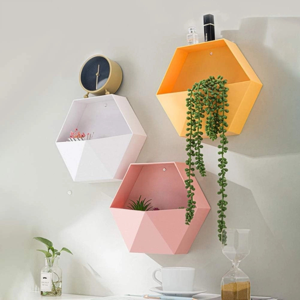 Trade Shop - Mensola Da Parete Attrezzata A Muro Esagonale Scaffale Geometrico 27x23x7cm Mod -