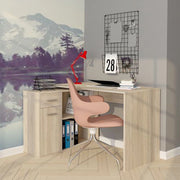 Linaza, Scrivania Angolare, 120x92x74h cm Marrone Rovere