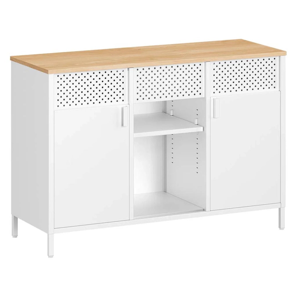 Mobile contenitore in metallo credenza a due ante credenza con chiusura magnetica ripiani regolabili struttura in acciaio bianco 12_0007934