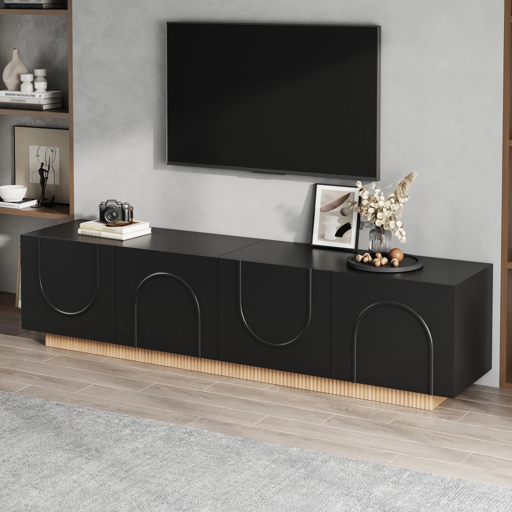Mobile TV moderno con 4 ante; 170 x 38 x 42 cm; in MDF e truciolare; nero