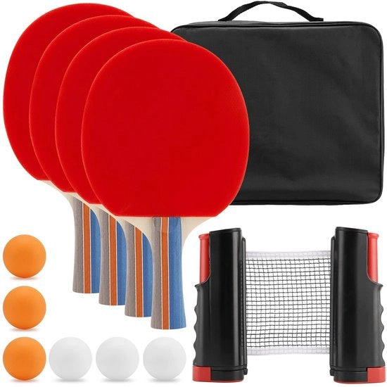 Impostazione Tavolo da Ping Pong 4 Vele - 6 Palline - Rete Estensibile 175 cm - Borsa - Solida e Ben Costruita - Kit da Ping Pong