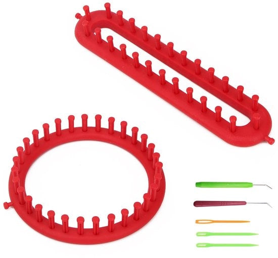 Set di Brei per Due - 19 cm Circolare/26 cm Quadrato - Incluso Ago e Ago in Plastica - Superficie Liscia e Resistente - Ideale per Sciarpe e Maglioni - Breimaquina
