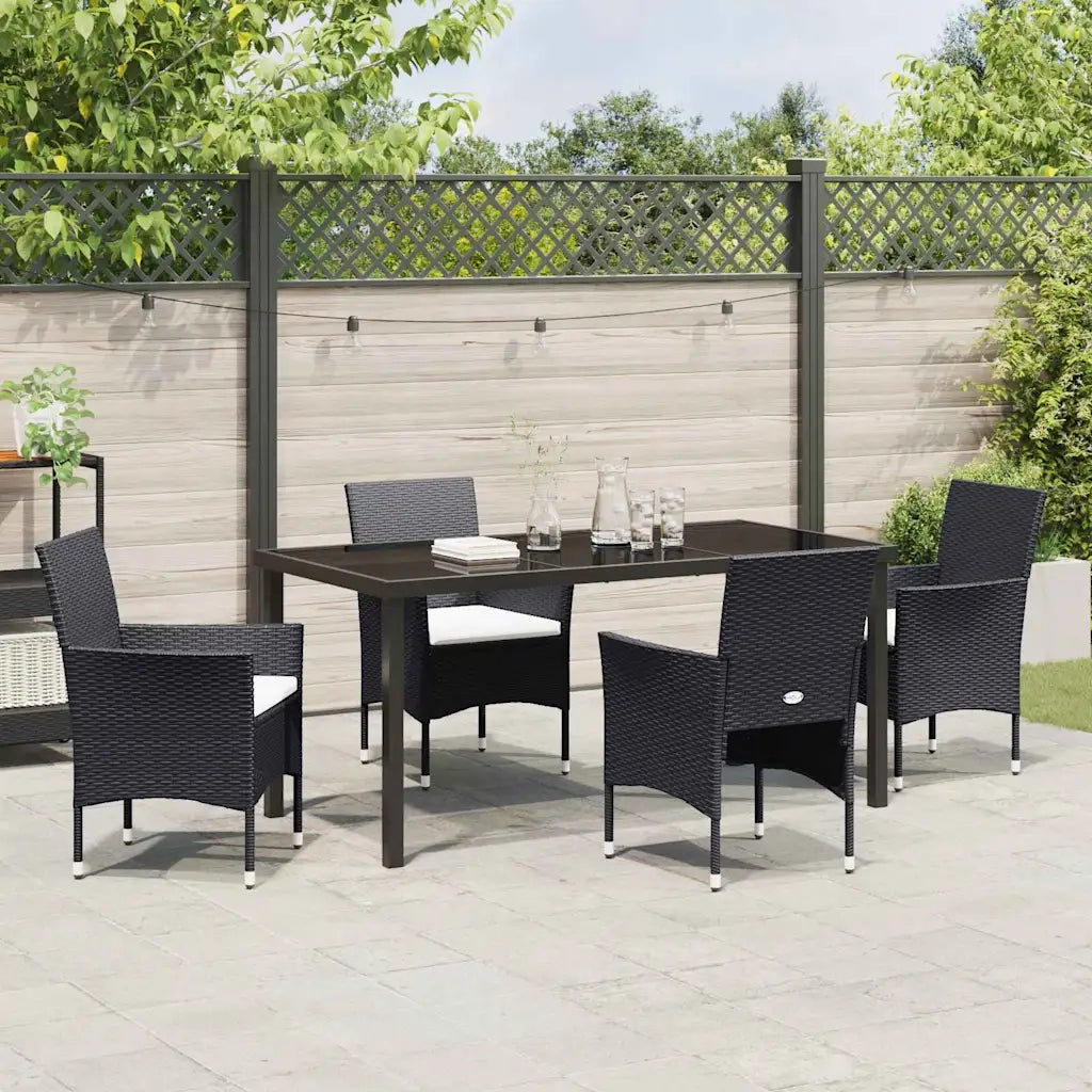 Set da Pranzo per Giardino con cuscino 5 pcs Nero polyrattan