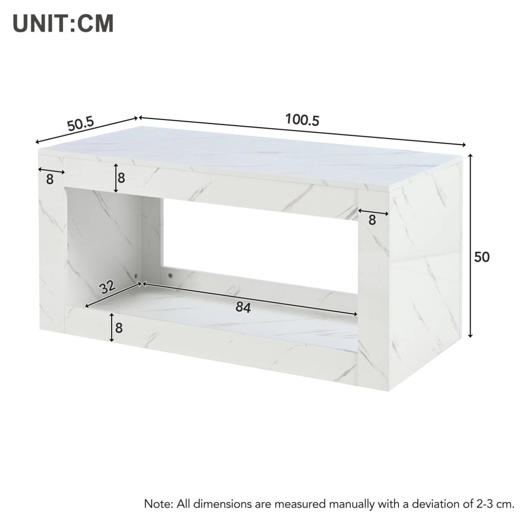 Tavolino da caff猫 100x50x50 cm; LED con ampio vano portaoggetti; pannello truciolare bianco