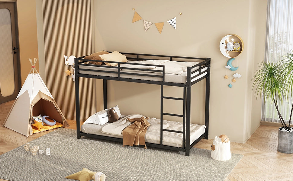 DESMIU Letto a castello per bambini 90 × 200 cm 2 posti con sponde di sicurezza, senza materasso, in metallo, nero