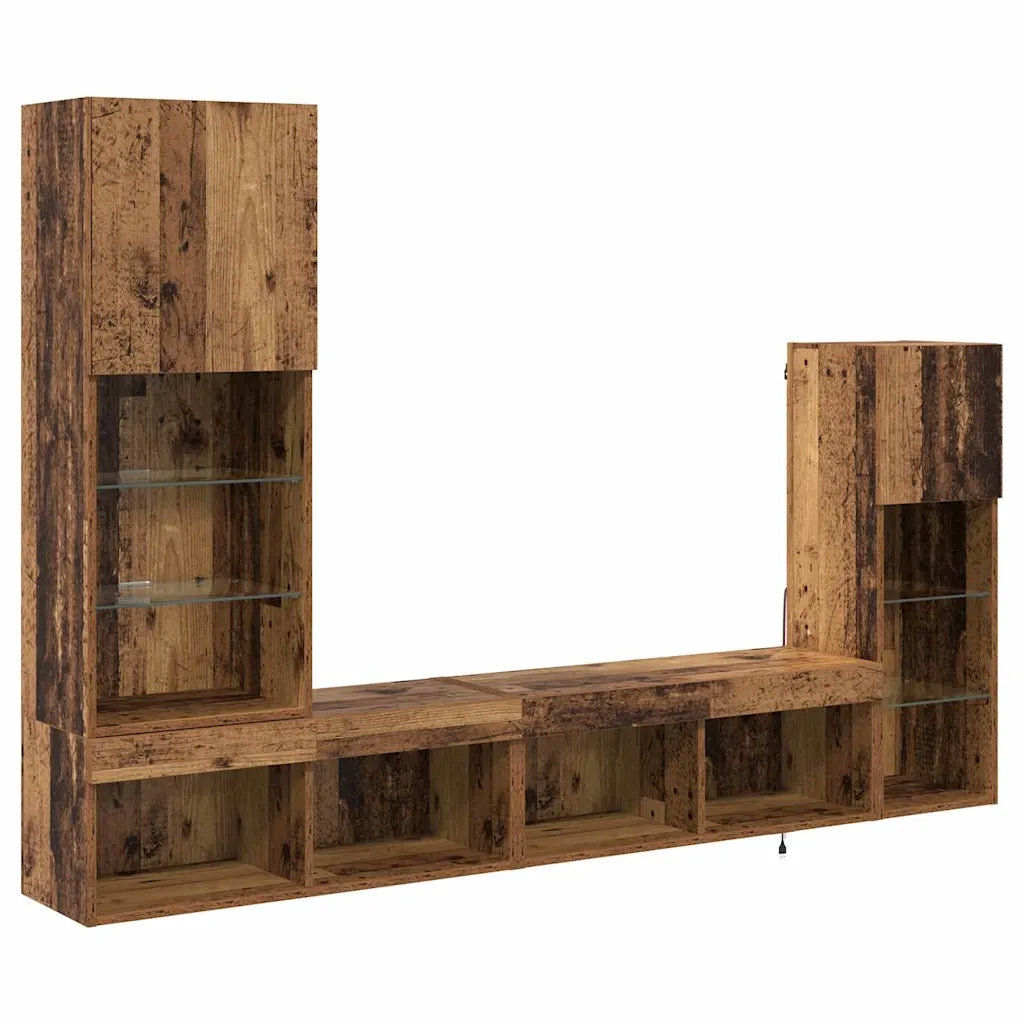 Unità per TV a Muro 4 pcs Legno vecchio Legno multistrato