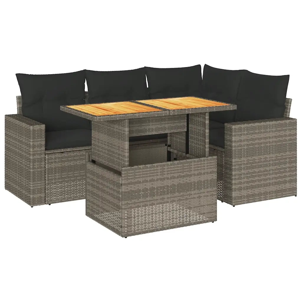 Set Divano da Giardino 5 pz con Cuscini Grigio in Polyrattan 3327035