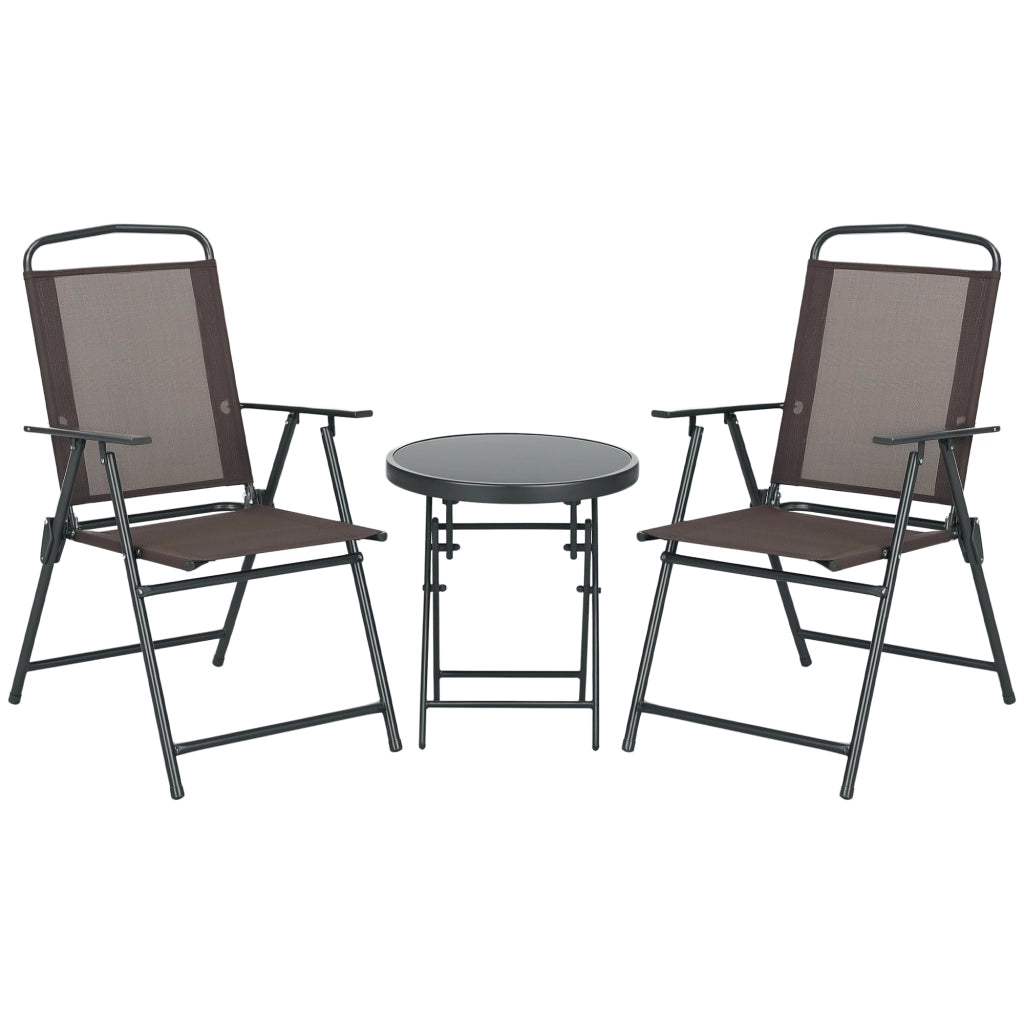 Set Bistrot 3 Pezzi ¨C zephmum ¨C Tavolo Vetro Pieghevole e Sedie Giardino Marrone