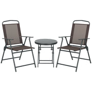 Set Bistrot 3 Pezzi ¨C zephmum ¨C Tavolo Vetro Pieghevole e Sedie Giardino Marrone