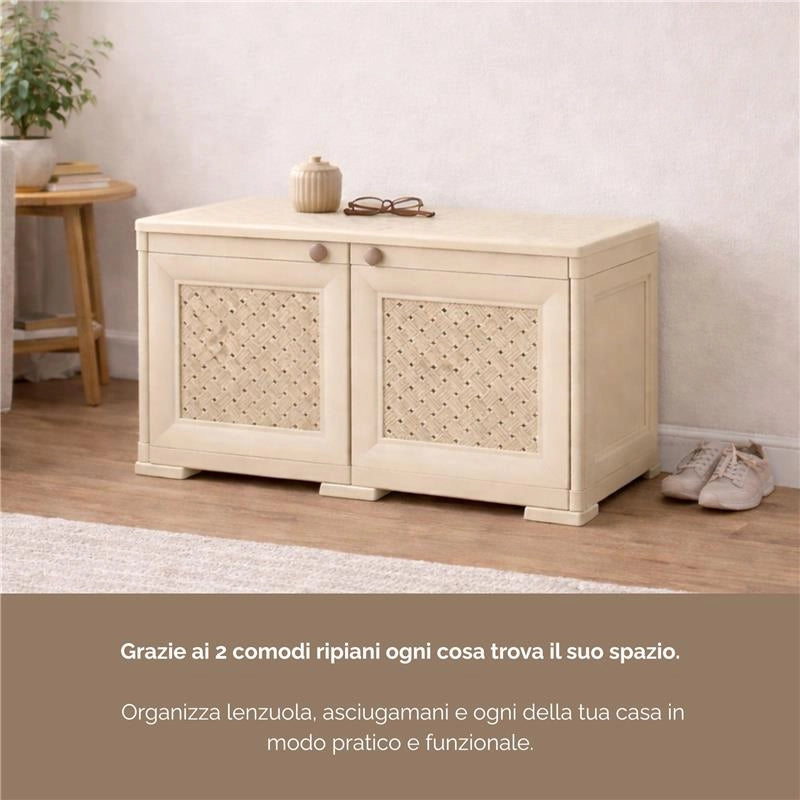 ARMADIO BASSO EFFETTO LEGNO ANGORA 79X43X46 CM CON ANTA TRAFORATA, MOBILE TV E CONTENITORE PER VERANDA E BALCONE COPERTO