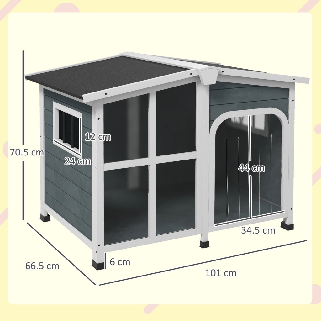 Cuccia per Cani da Esterno in Legno con Tetto Apribile ¨C Minimal ¨C Grigio 101x66.5x70.5 cm