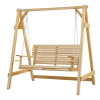 Dondolo Da Giardino 2 Posti, 1.8L x 1.2P x 1.85H m, Supporti Bicchieri, Legno Naturale