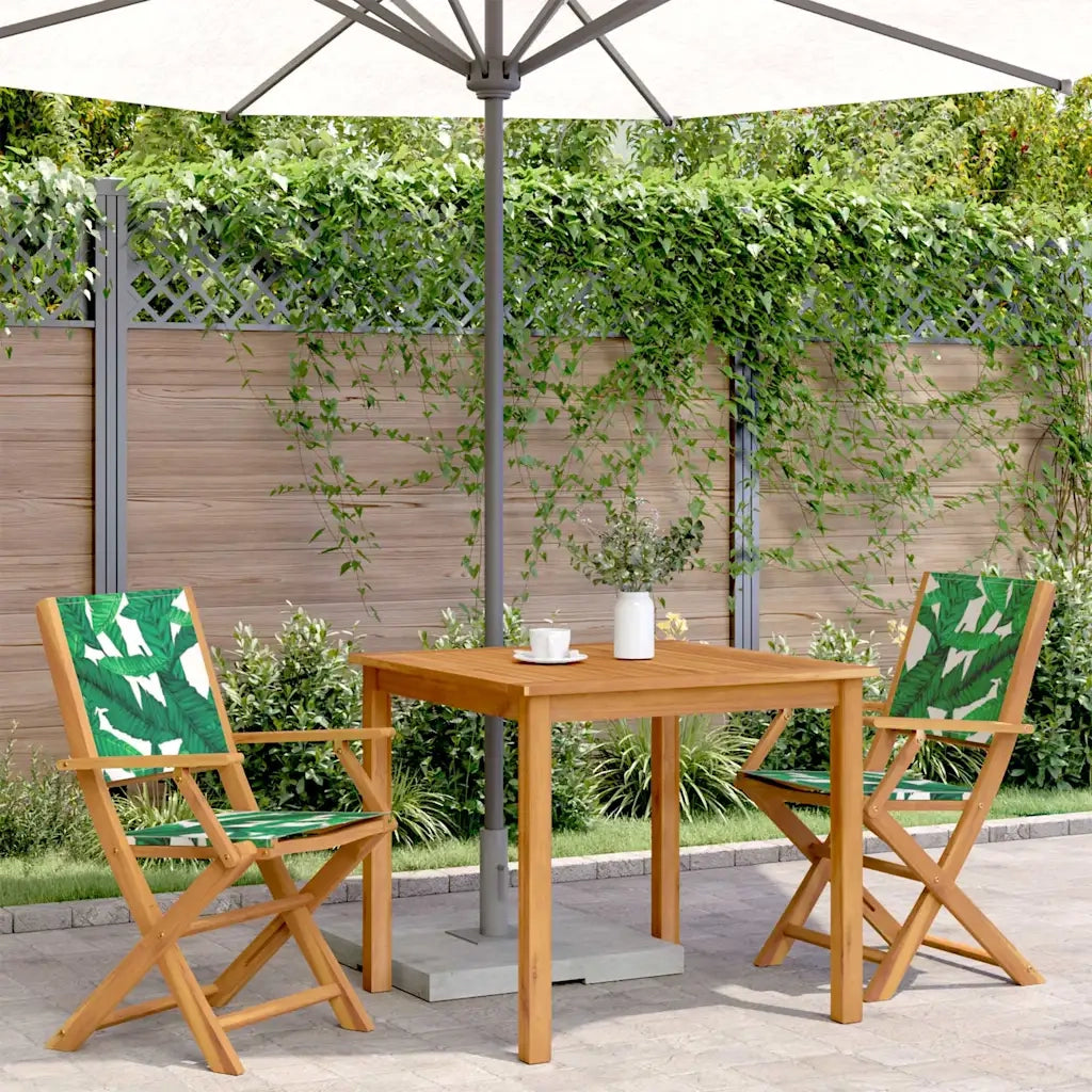Sedie Giardino 2 pz | Sedie da Esterno Motivo Foglia Legno Massello Acacia Tessuto