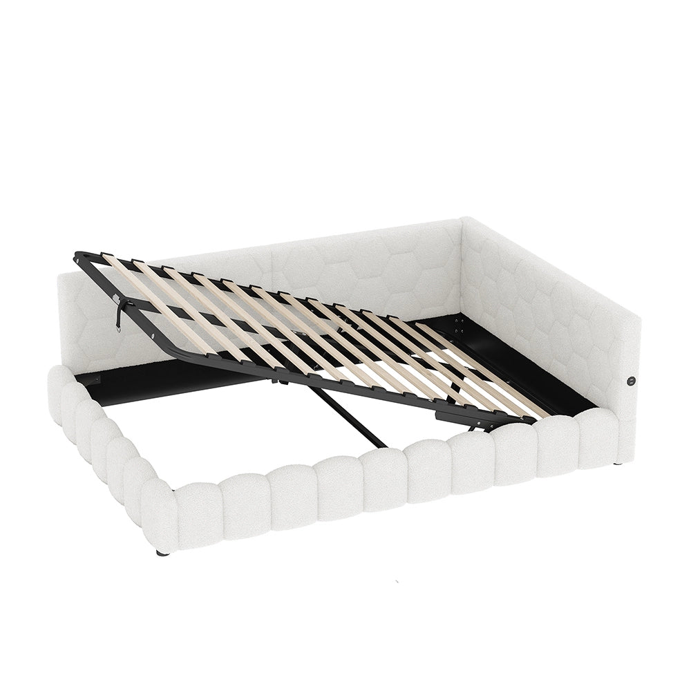Letto giorno 140x200cm - Xylo - bianco, LED RGB, USB-C, pile