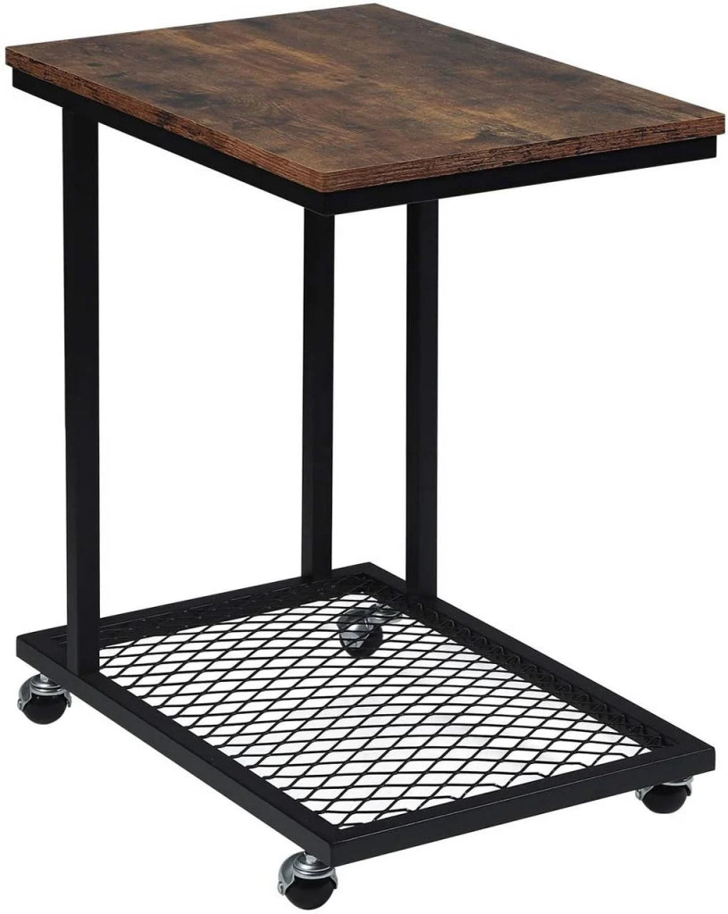 Tavolino laterale vintage in MDF marrone e metallo con rotelle 19_0000119