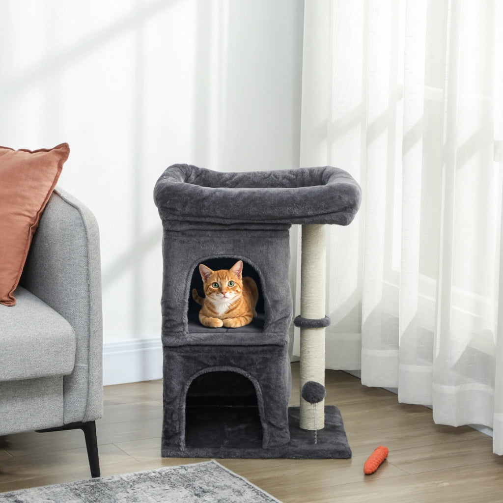 Albero tiragraffi per gatti con cuscino e pallina ¨C zephmum ¨C grigio scuro 66 cm