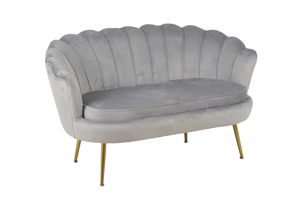 Divano Due 2 Posti In Velluto Forma Conchiglia Gambe In Metallo 133x63x75 Cm Camera Soggiorno Ufficio  Grigio