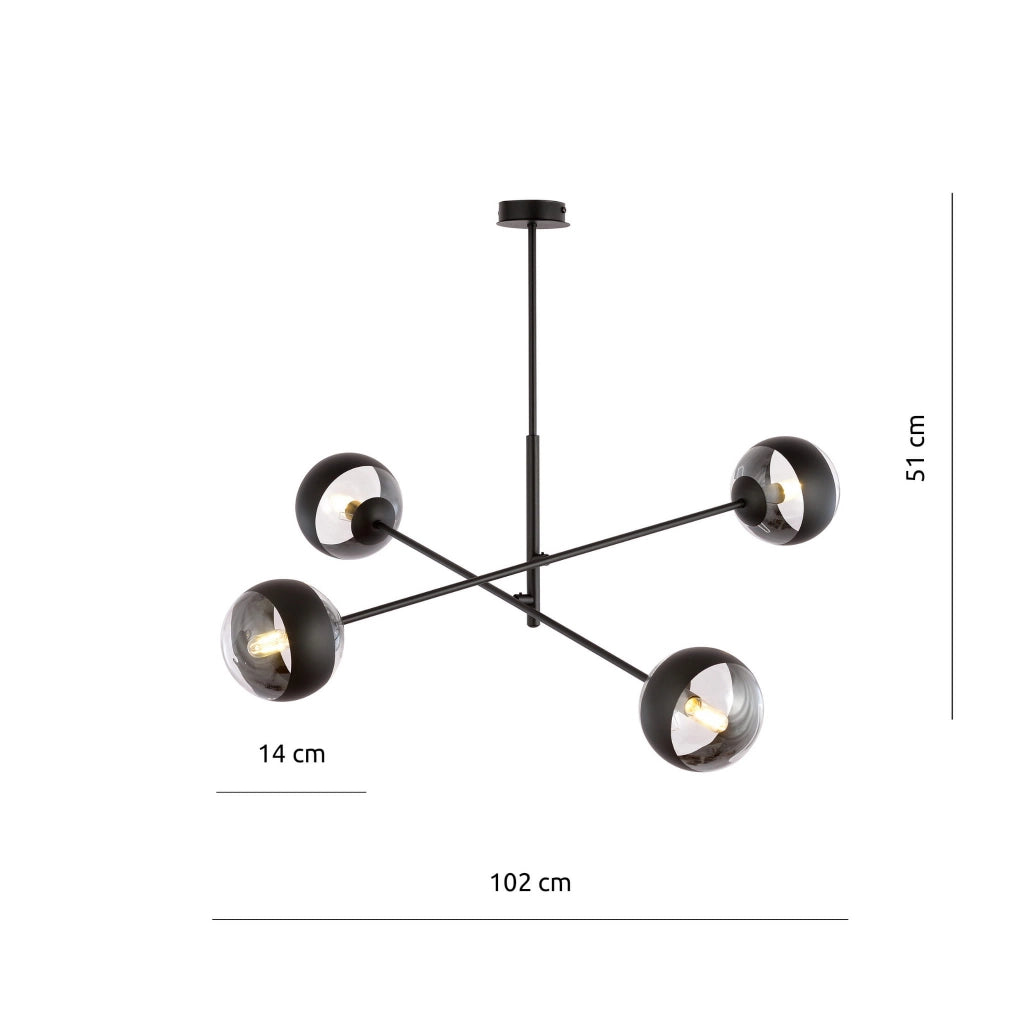 Emibig Linear lampadario 4xE14 nero/vetro trasparente