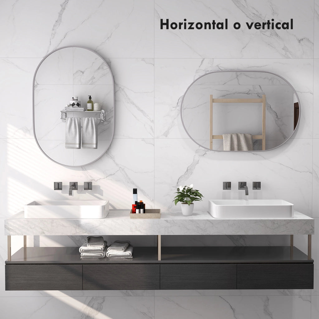 Specchio Bagno Ovale ¨C Zephmum ¨C Alluminio Argento 60x90 cm