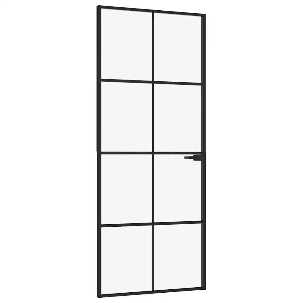 Porta Interna Nera 83x201,5cm Vetro Temperato Alluminio Sottile 153663