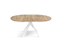 PAZZO DESIGN Tavolo Allungabile con Gambe Incrociate rotondo, Made in Italy, Basamento bianco, Rovere rustico