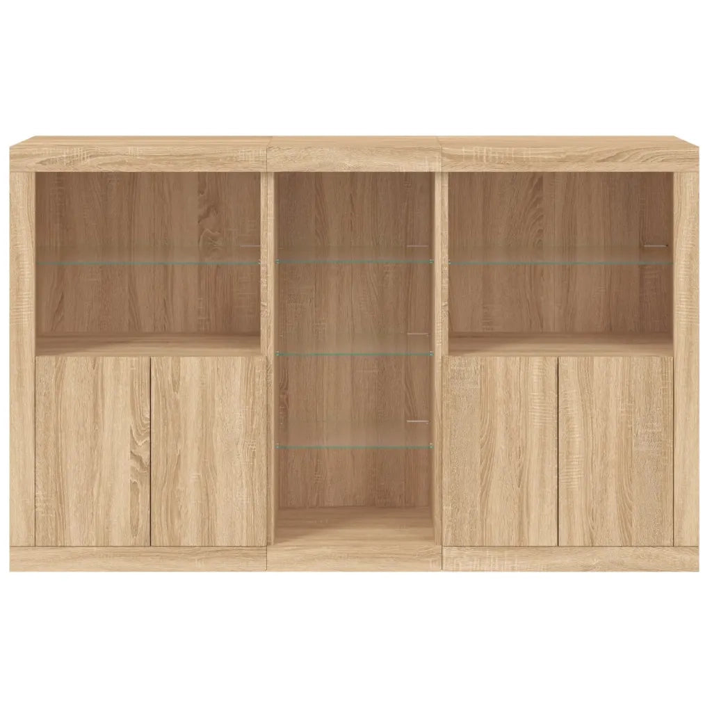 Credenza con Luci LED-Buffet-Armadio da cucina Rovere Sonoma 162x37x100 cm 525829