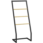 PORTASCIUGAMANI A 4 SBARRE IN ACCIAIO E BAMBÙ, 40.5X28X98CM, NERO E COLOR LEGNO