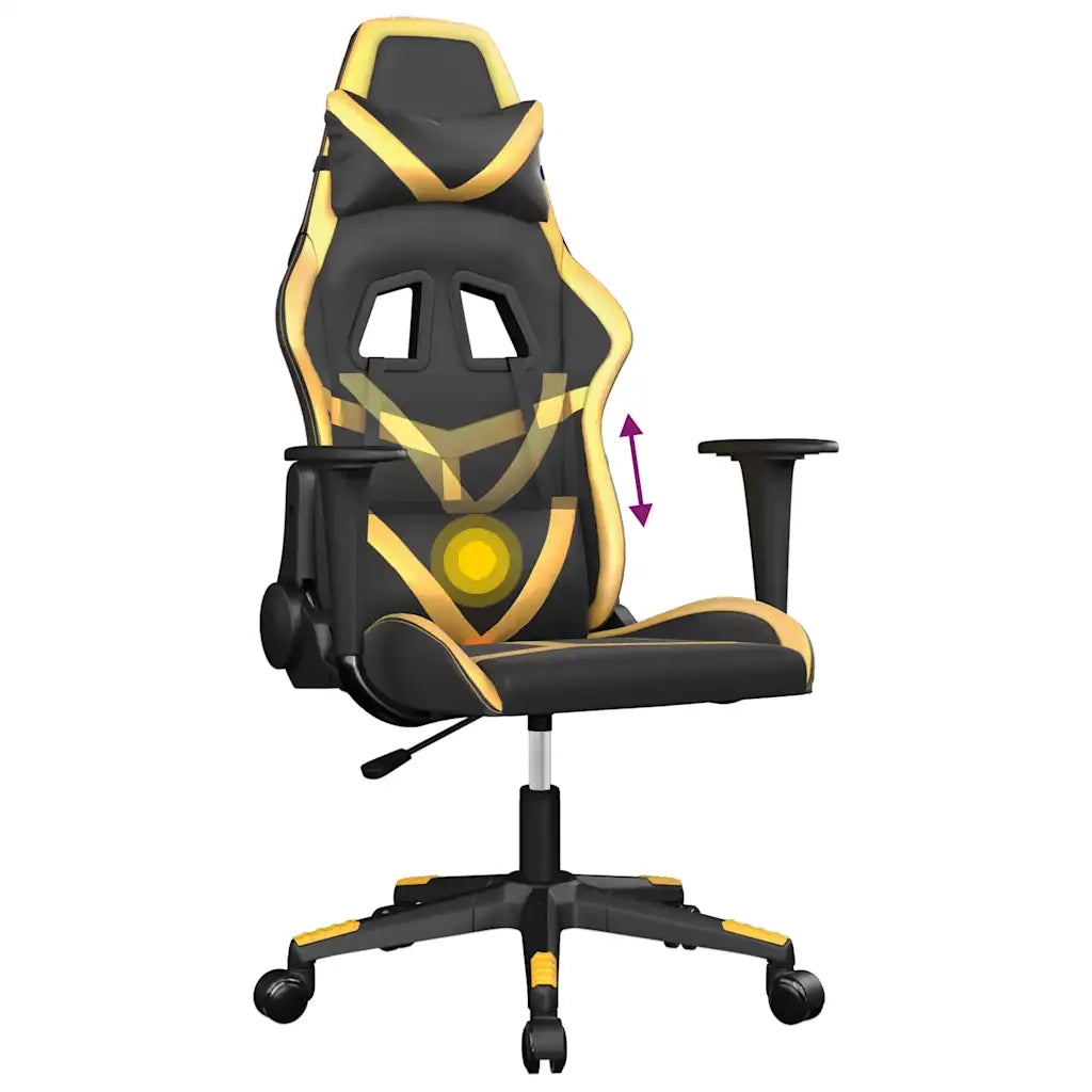 Sedia da Gaming | Sedia da e-sports Massaggiante Nero e Oro in Similpelle
