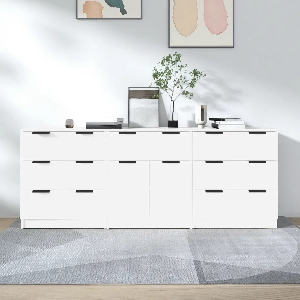 Credenze 3 pz | Madia | Buffet da pranzo | Armadio da pranzo Bianche in Legno Multistrato