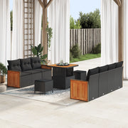 Set divano da giardino a 10 pezzi con cuscini Nero Polyrattan Acacia