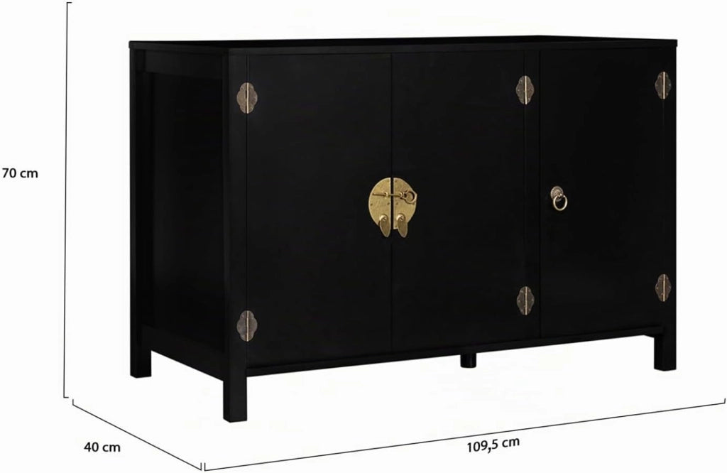 Credenza bassa a 3 ante, legno nero YANG