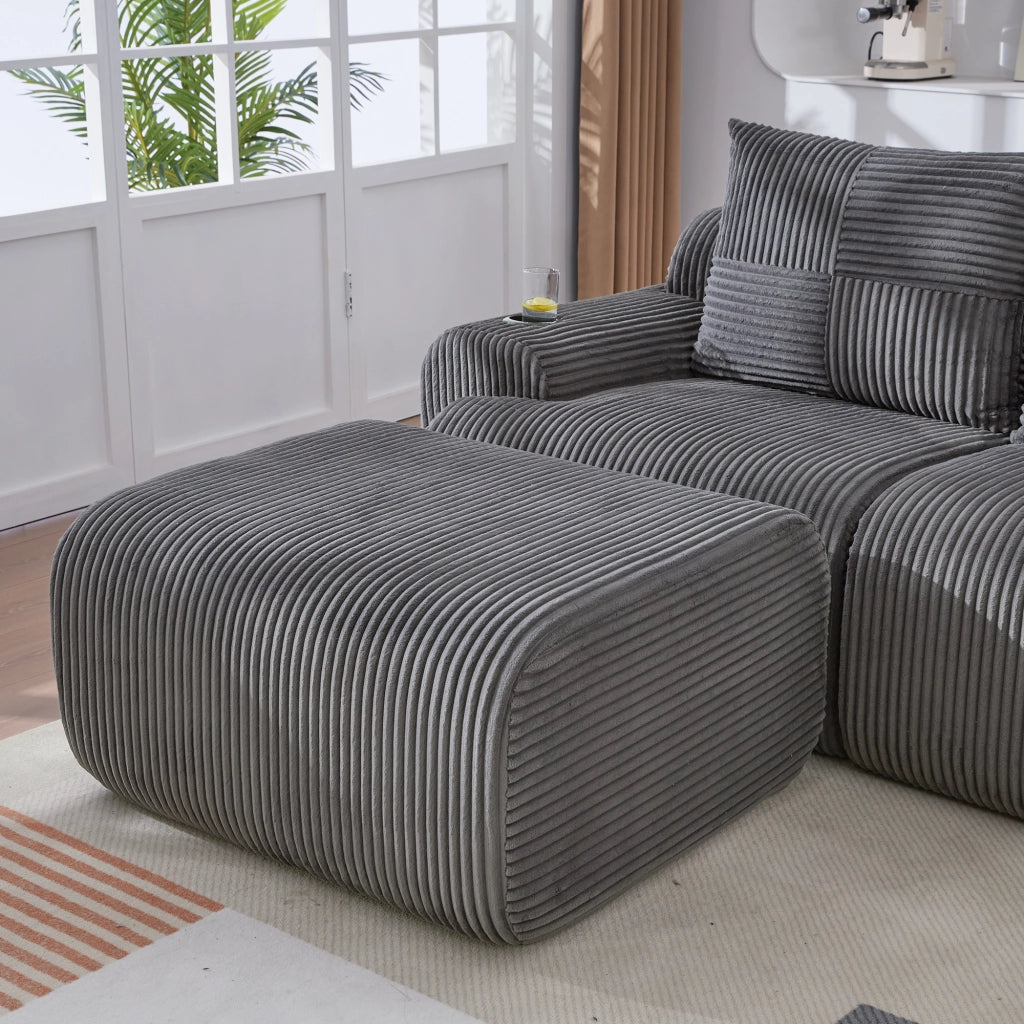 DIVANO Modulare 4 Posti 333x174x80 cm in Corduroy Grigio Scuro