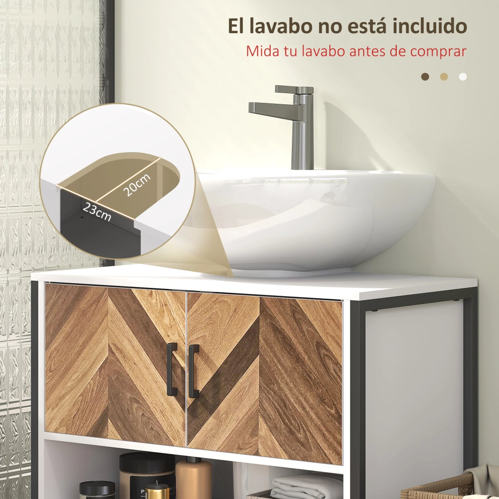 Mobile sottolavabo con 2 ante e ripiano aperto ¨C Xylo ¨C Crema e Noce 80x40x60 cm