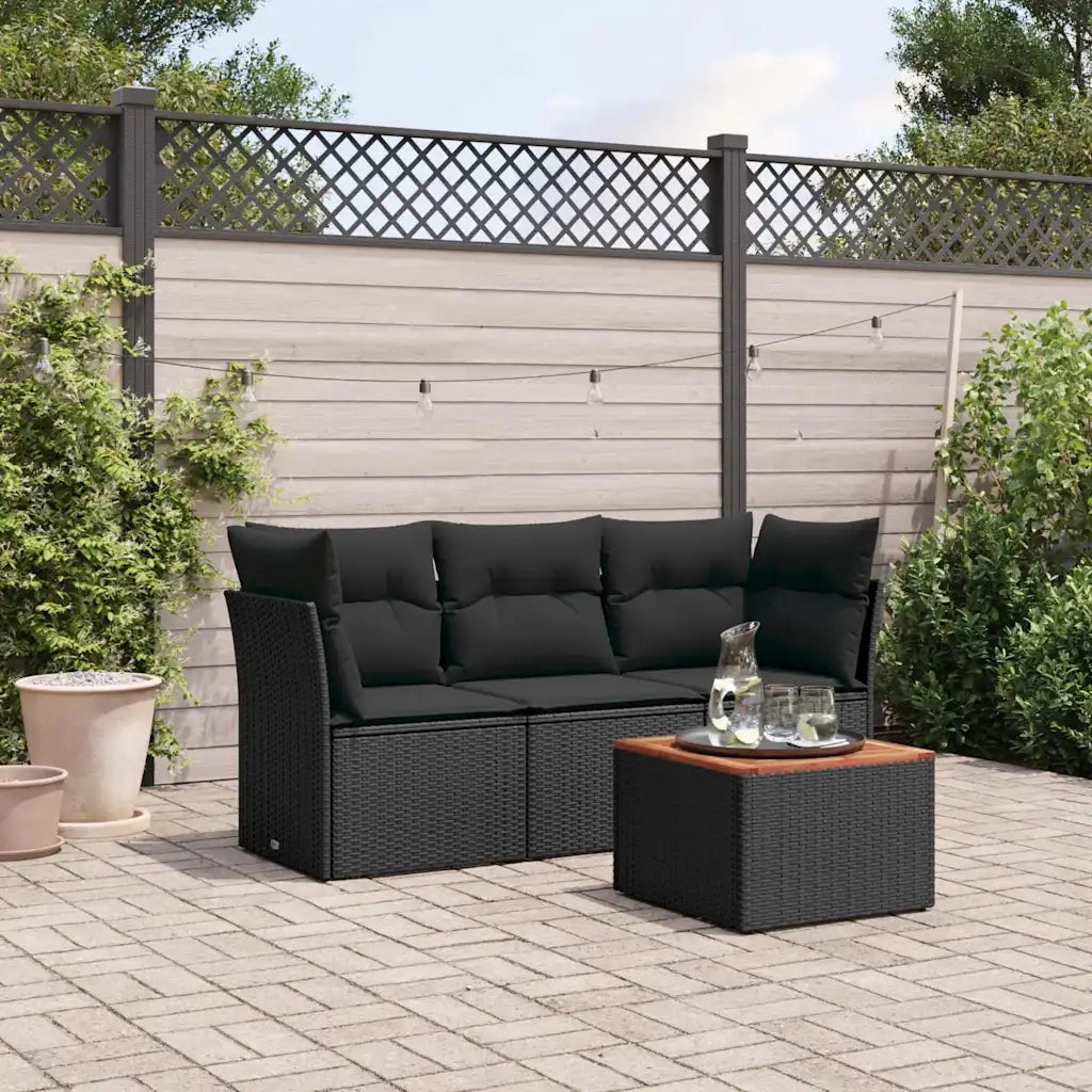 Set Divani da Giardino 4 pz | Set Salotto da Giardino con Cuscini Nero in Polyrattan
