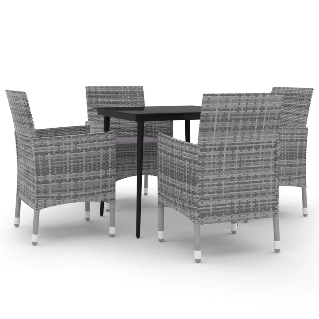 Set da Pranzo per Giardino 5 pz | Set Salotto da Giardino con Cuscini Polyrattan e Vetro