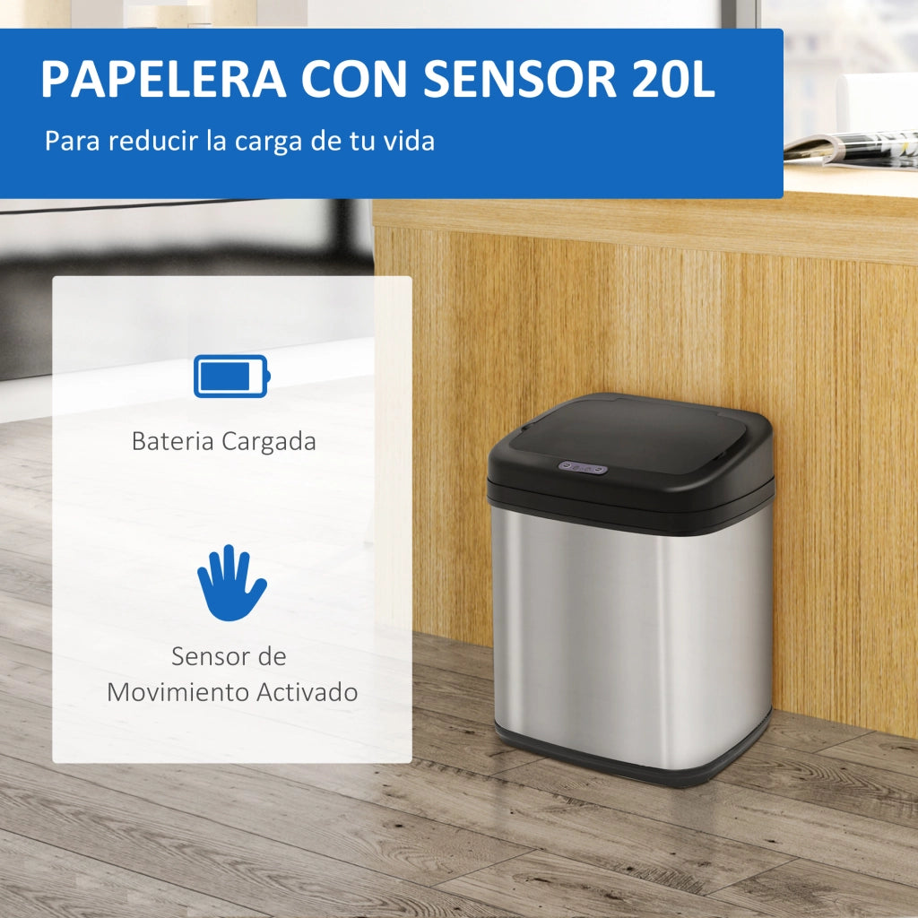 Cestino 20L con Apertura Automatica a Infrarossi e Secchio Interno Estraibile ¨C Zephmum ¨C Argento e Nero 33x25x42.5 cm