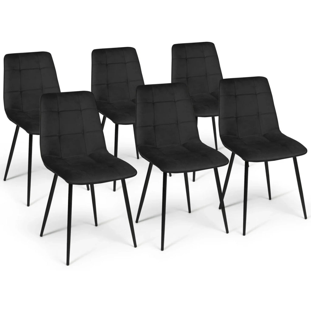 IDMarket - Tavolo da pranzo rotondo allungabile DONA nero con piano effetto faggio 110 - 150 cm e 6 sedie MILA in velluto nero