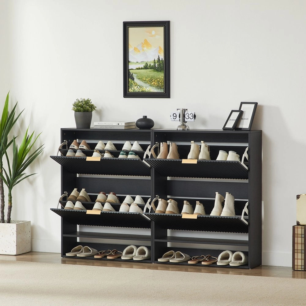 Scarpiera Slim con Anta Ribaltabile ¨C MINIMAL ¨C Nero, 80x24 cm, Salvaspazio per Ingresso
